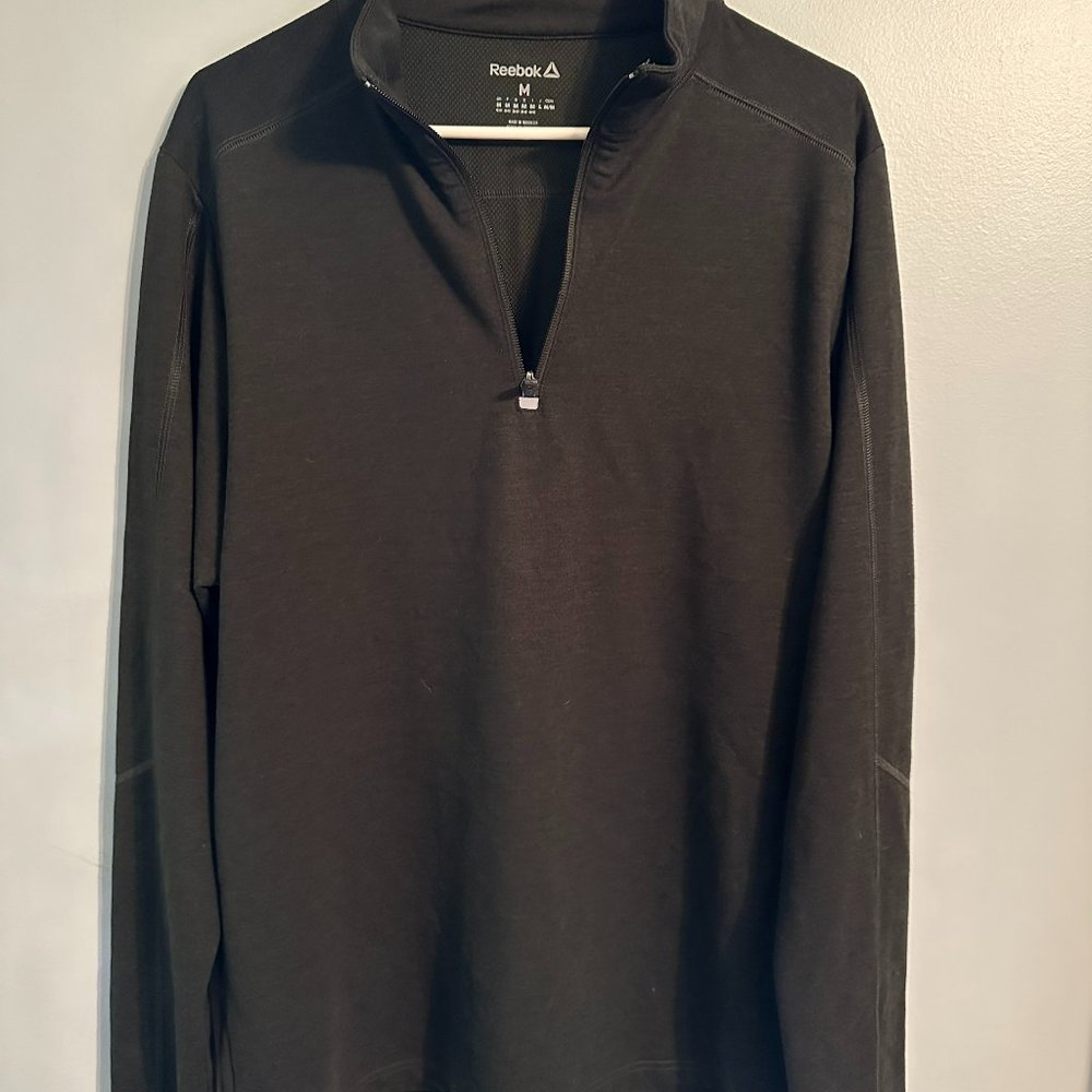 Mens Dark Green Reebok Lightweight Quarter Zip Pullover, Size Medium